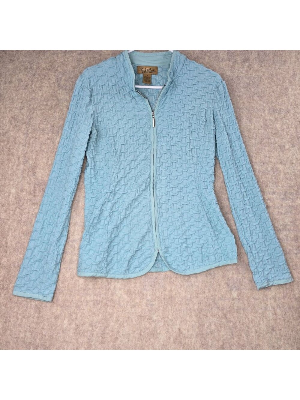 Peck & Peck Weekend Textured Blue Jacket M Polyester Rayon Spandex